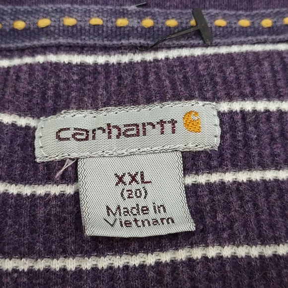 Carhartt Womens Thermal Henley Purple Striped Crew Neck Long Sleeve Shirt Sz XXL - Picture 7 of 8